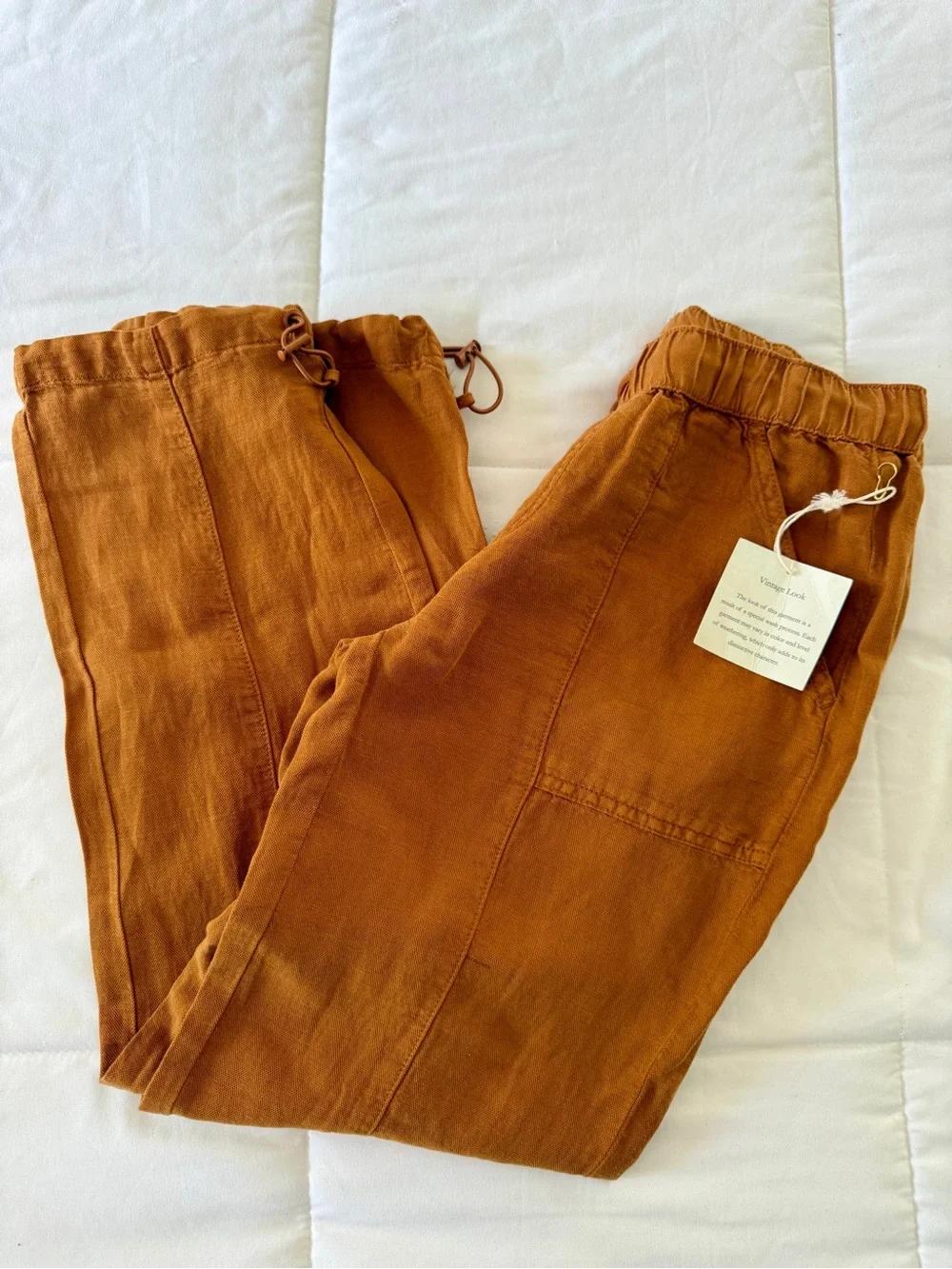 Nicole Miller Rust Orange Drawstring Linen Joggers